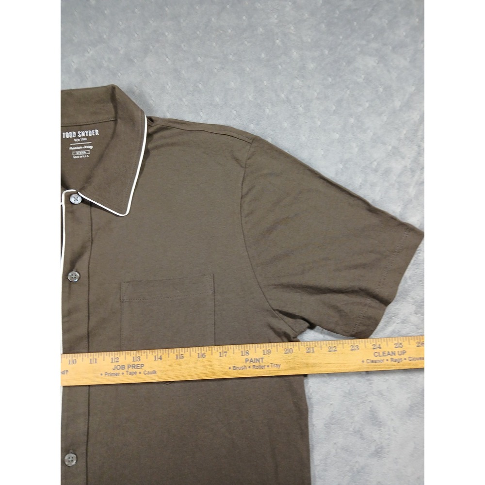 Todd Snyder Premium Jersey Full-Placket Polo Shirt Brown Men Medium Piping USA - Picture 3 of 7